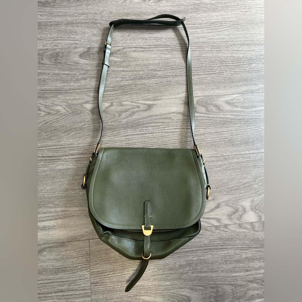 Coccinelle Leather Fauve Shoulder Bag Olive Green Crossbody Purse Satchel